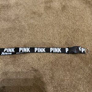 Victoria Secret Pink lanyard, black and white with detachable keychain, new